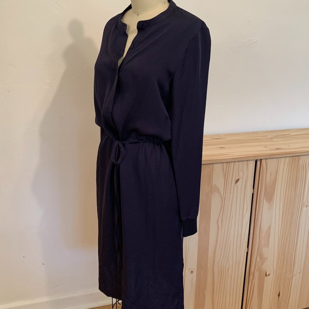 NWOT Silk Navy LS Theory Midi Dress with POCKETS